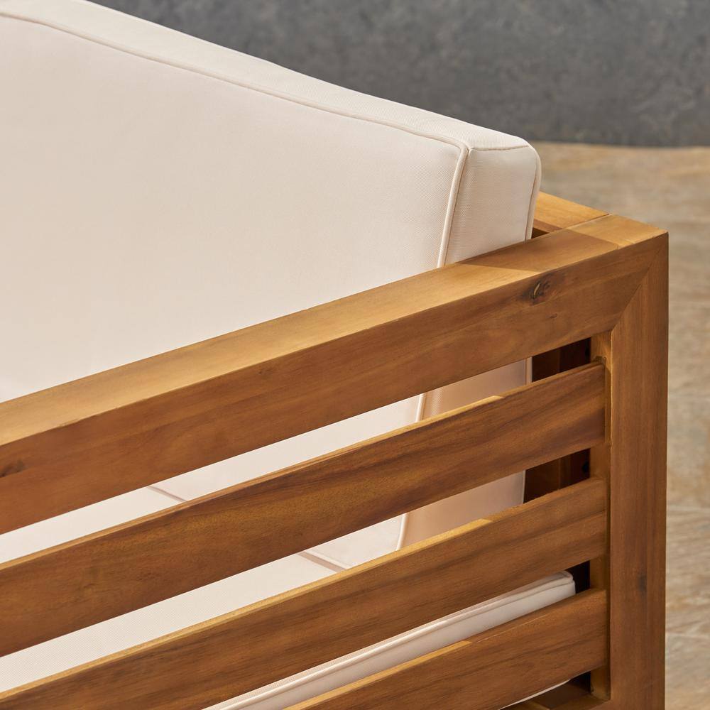 Noble House Cambridge Teak Brown 5-Piece Wood Patio Conversation Sectional Seating Set with Beige Cushions