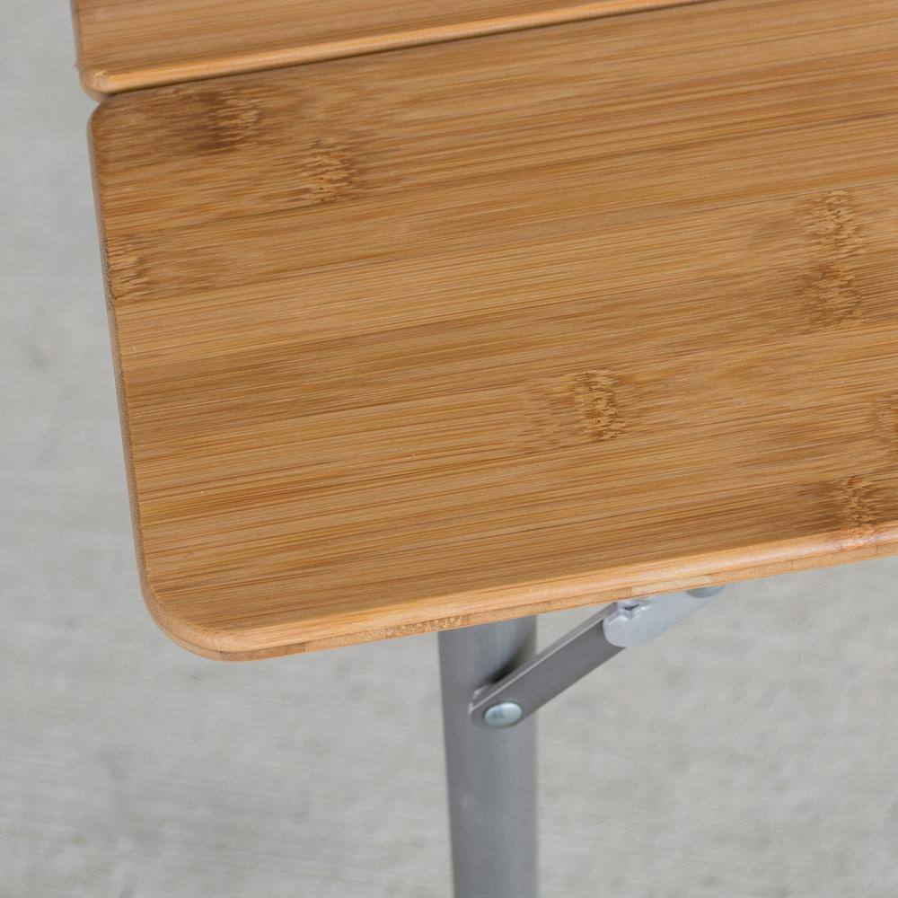 AmeriHome 39.35 x 25.5 Inch Adjustable Height Folding Bamboo Wood Table with Carry Bag