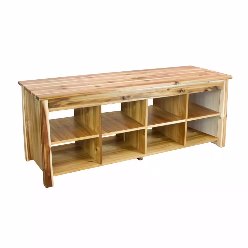 None Natural Light Wood Shoe Storage Bench with Cubbies 18 in. H x 46 in. W x 15.75 in. D
