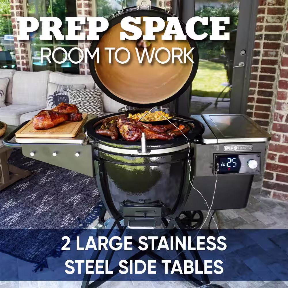 Even Embers Pellet Grill Kamado Smoker Ceramic with Bluetooth in Black