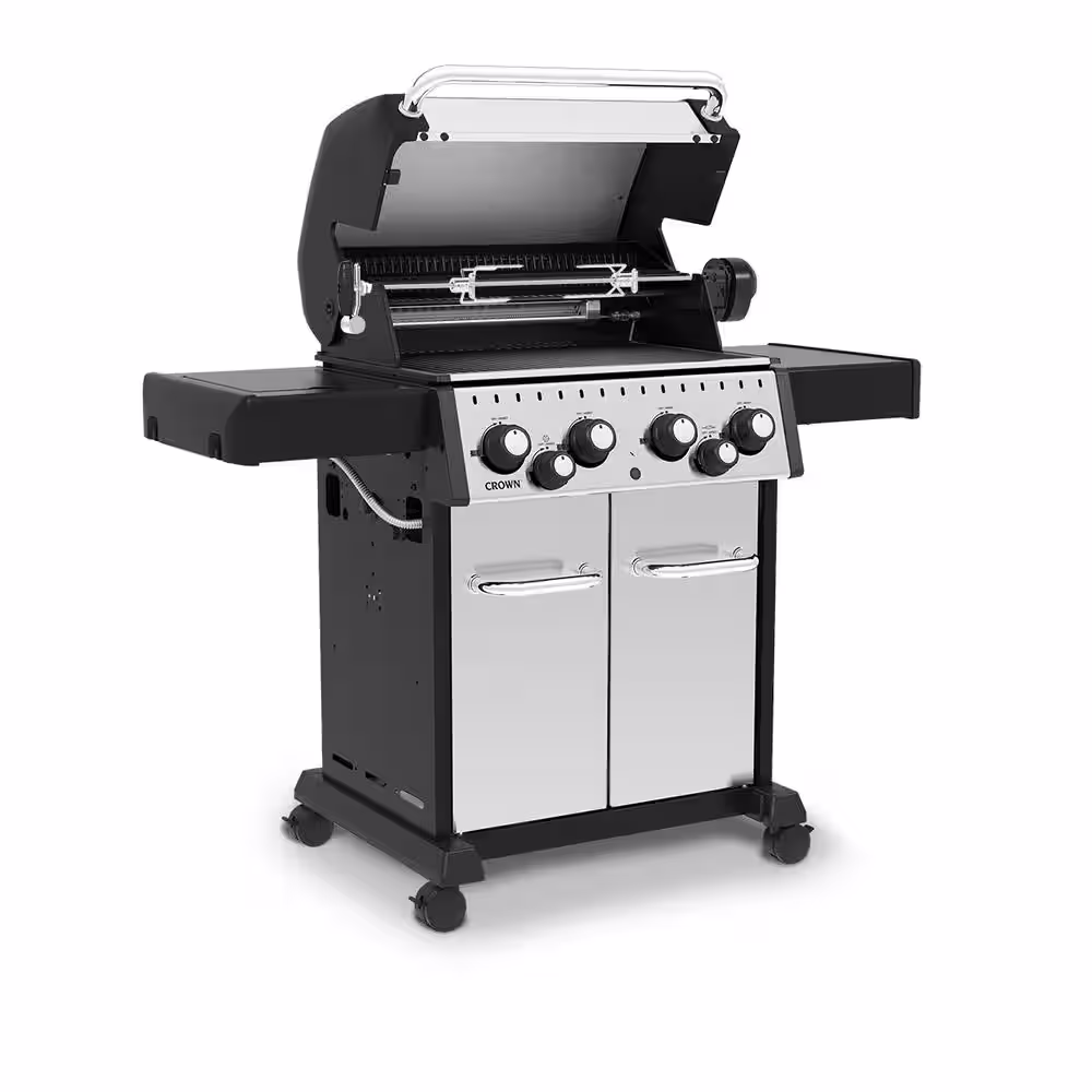 Broil King Crown S 490 4-Burner Propane Gas Grill in Stainless Steel with Side Burner and Rear Rotisserie Burner