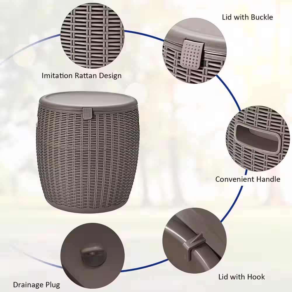 Gymax 12-Gal Patio Ice Cooler Bucket Cool Bar Table Cocktail Side Table w/Lid Brown