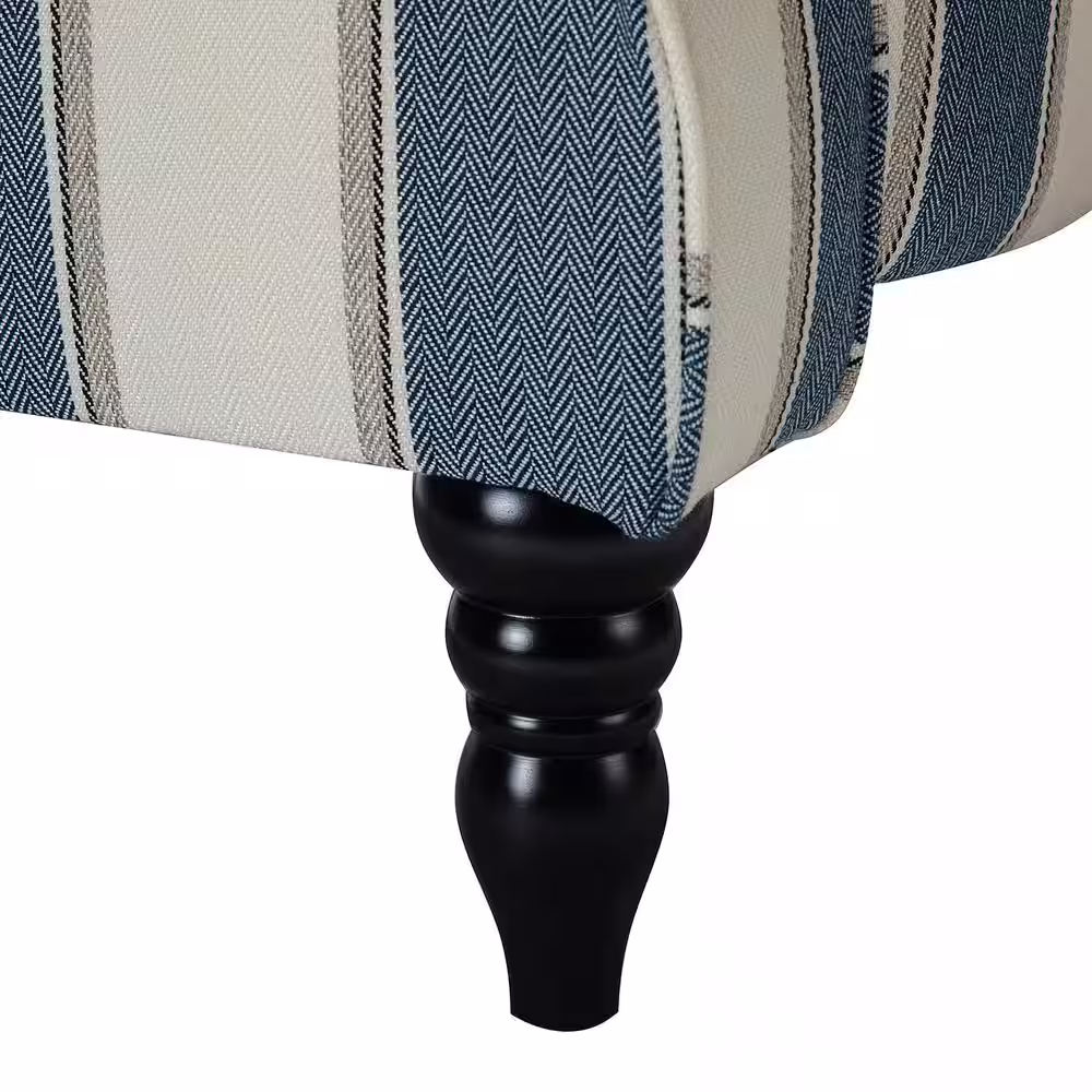 JAYDEN CREATION Bogazk Modern Stripe Navy Polyester Pattern Manual Recliner with Wingback and Rubber Wood Legs