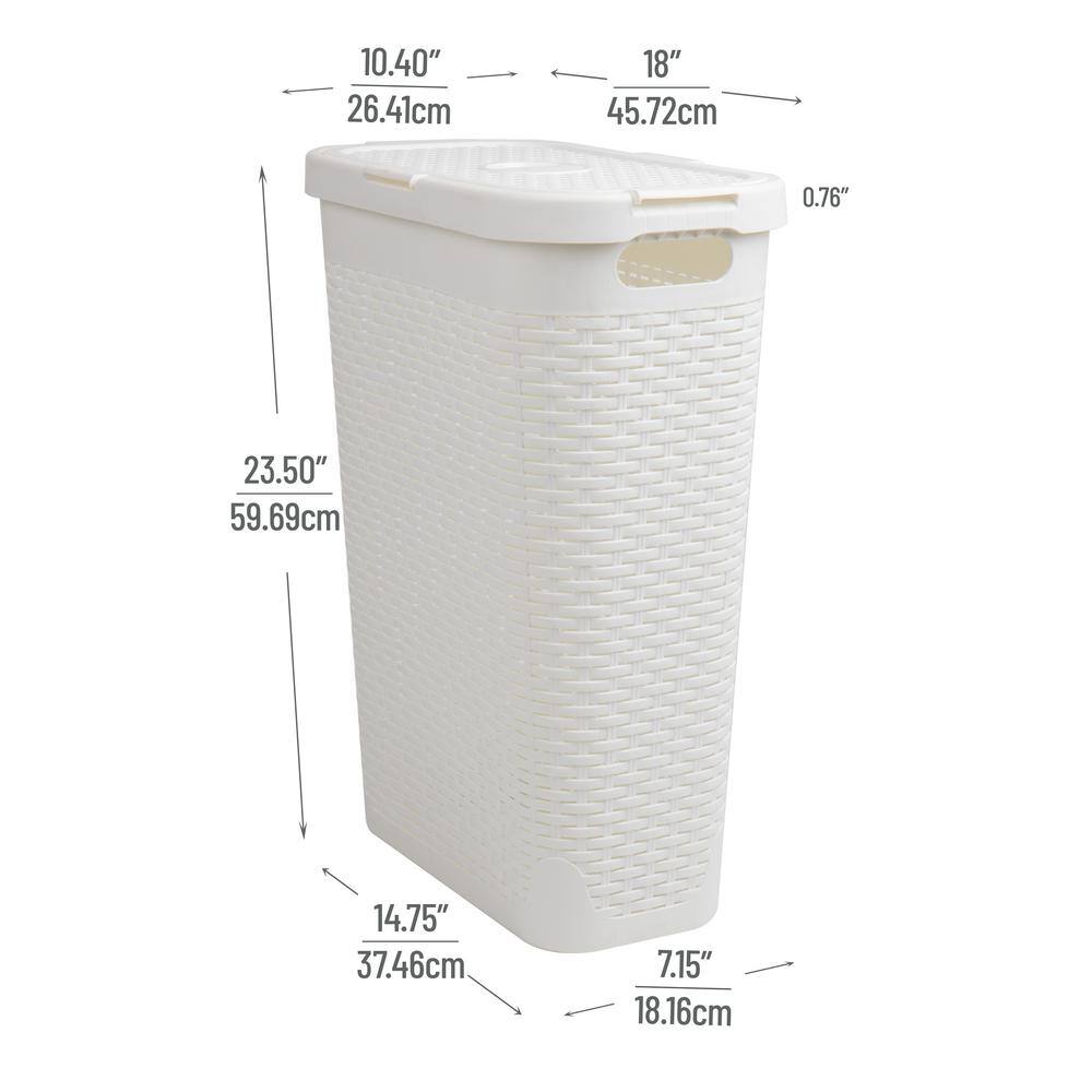 Mind Reader Basket Collection, Slim Laundry Hamper, 40 Liter Cut Out Handles, Attached Hinged Lid, Ventilated, Set of 2, White