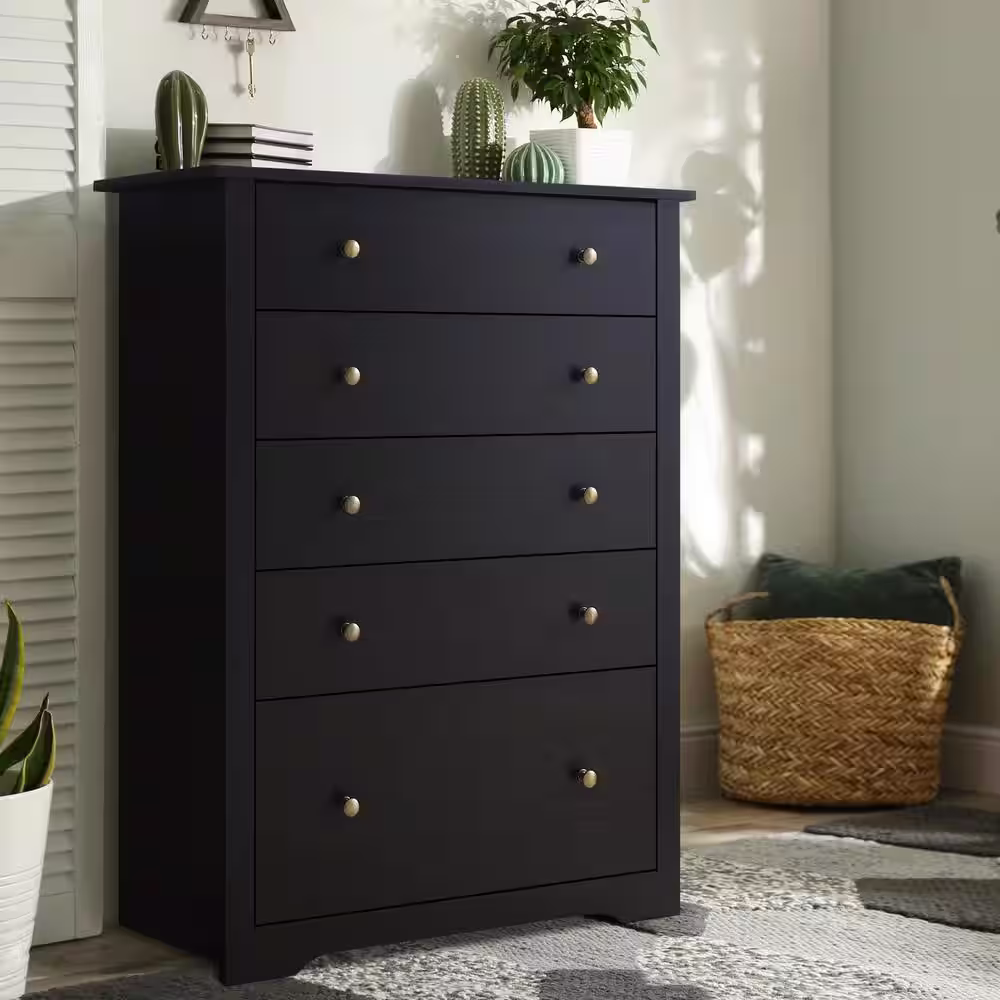 VEIKOUS 5-Drawer Espresso Chest of Drawers Dresser with Large Drawer 39.5 in. H x 15.6 in. W x 29.9 in. D
