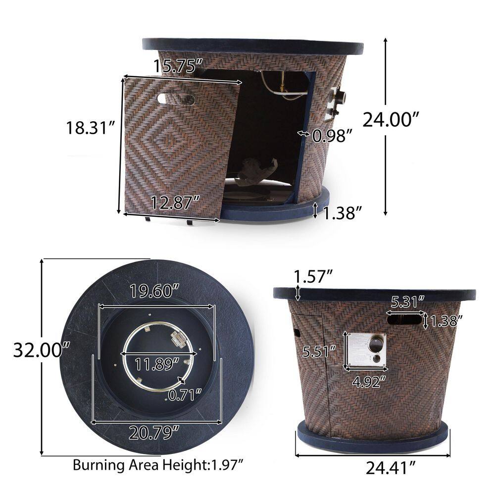 Noble House Payton 32 in. x 24 in. Circular Concrete Propane Fire Pit in Brown