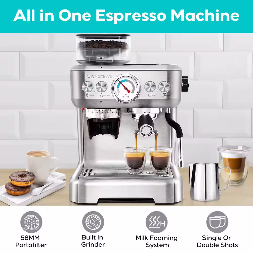 CASABREWS 5700-Gense 77-Cups Stainless Steel Silver Espresso Machine with Auto Grinding Feature