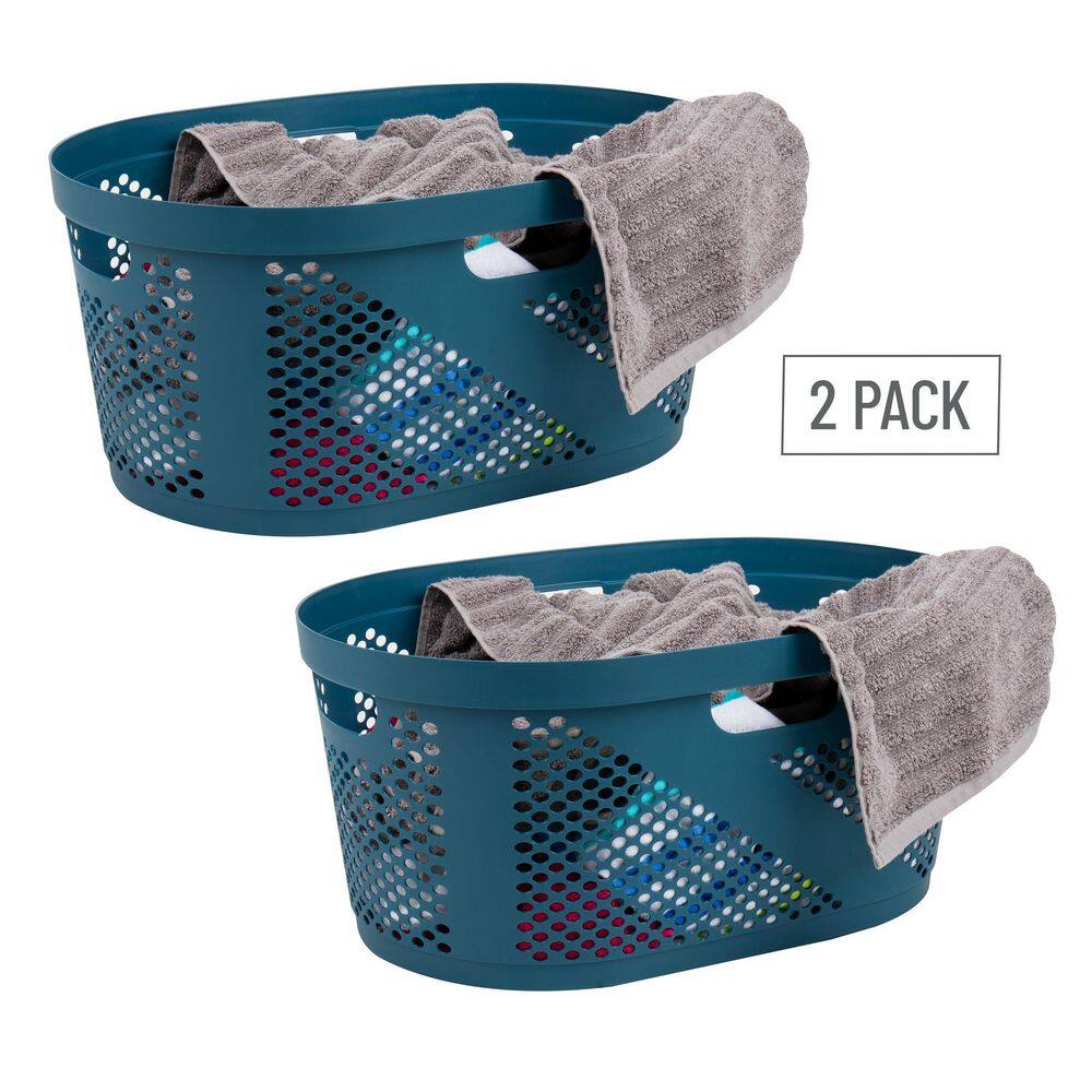 Mind Reader Basket Collection, Laundry Basket, 40 Liter (10kg/22lbs) Capacity, Cut Out Handles, Set of 2, Blue