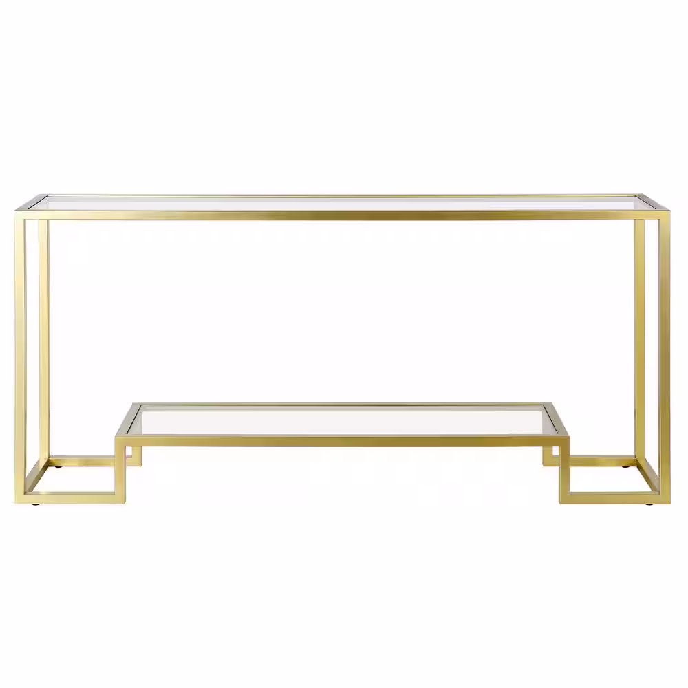 None Athena 64 in. Gold Rectangle Glass Console Table
