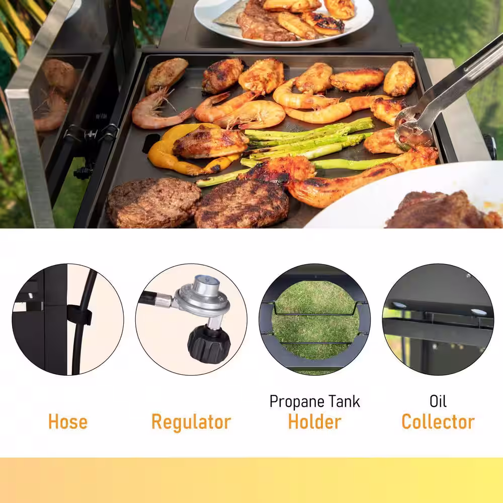 None 2 Burner Propane Flat Top Gas Grill and Griddle Combo in Black