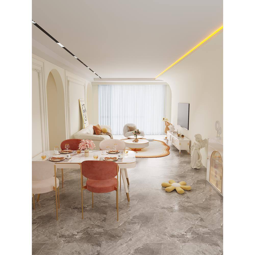 JASIWAY 63 in. Rectangle Beige Sintered Stone Top Dining Table with Solid Wood Legs (Seats 6)