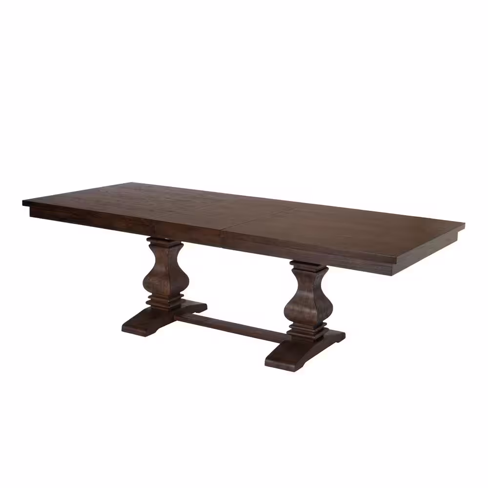 None Karol Walnut Color Wood Top 42 in. W Double Pedestal Base Dining Table With 8 Seat Capacity