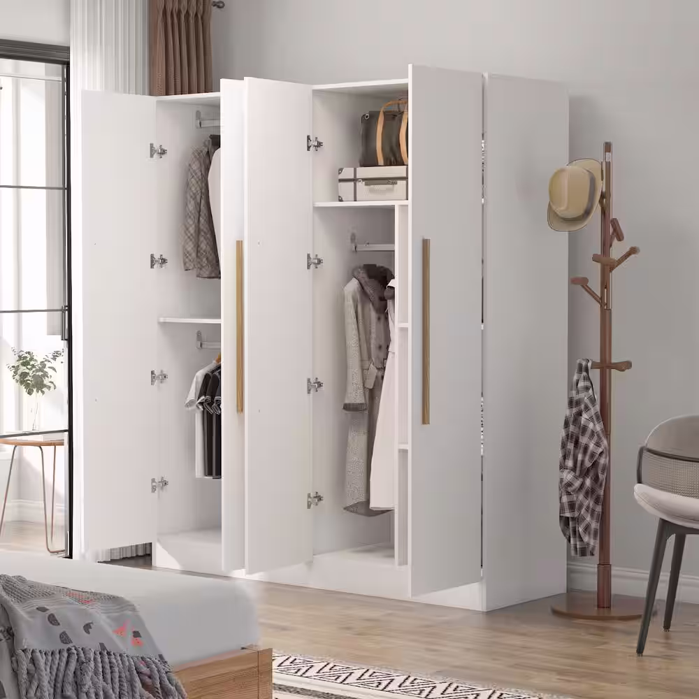 None White 4-Door Big Wardrobe Armoires (70.9 in. H x 63 in. W x 19.7 in. D)
