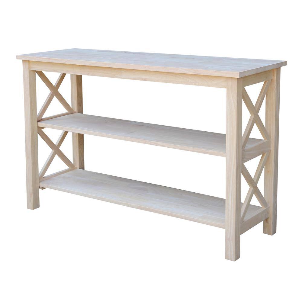 International Concepts Hampton 48 in. Unfinished Standard Rectangle Wood Console Table with Shelves