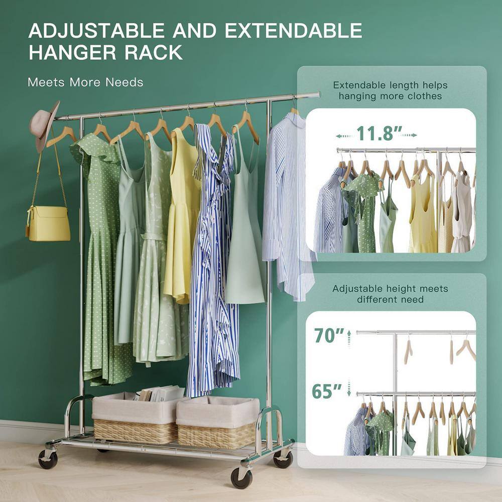 None Chrome Metal Adjustable Garment Clothes Rack 51 in. W x 70 in. H