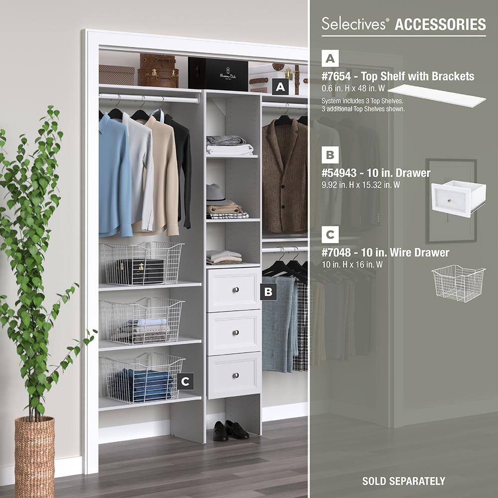 ClosetMaid Selectives 76.85 in. W x 112.85 W White Basic Narrow Wood Closet System Kit with Top Shelves