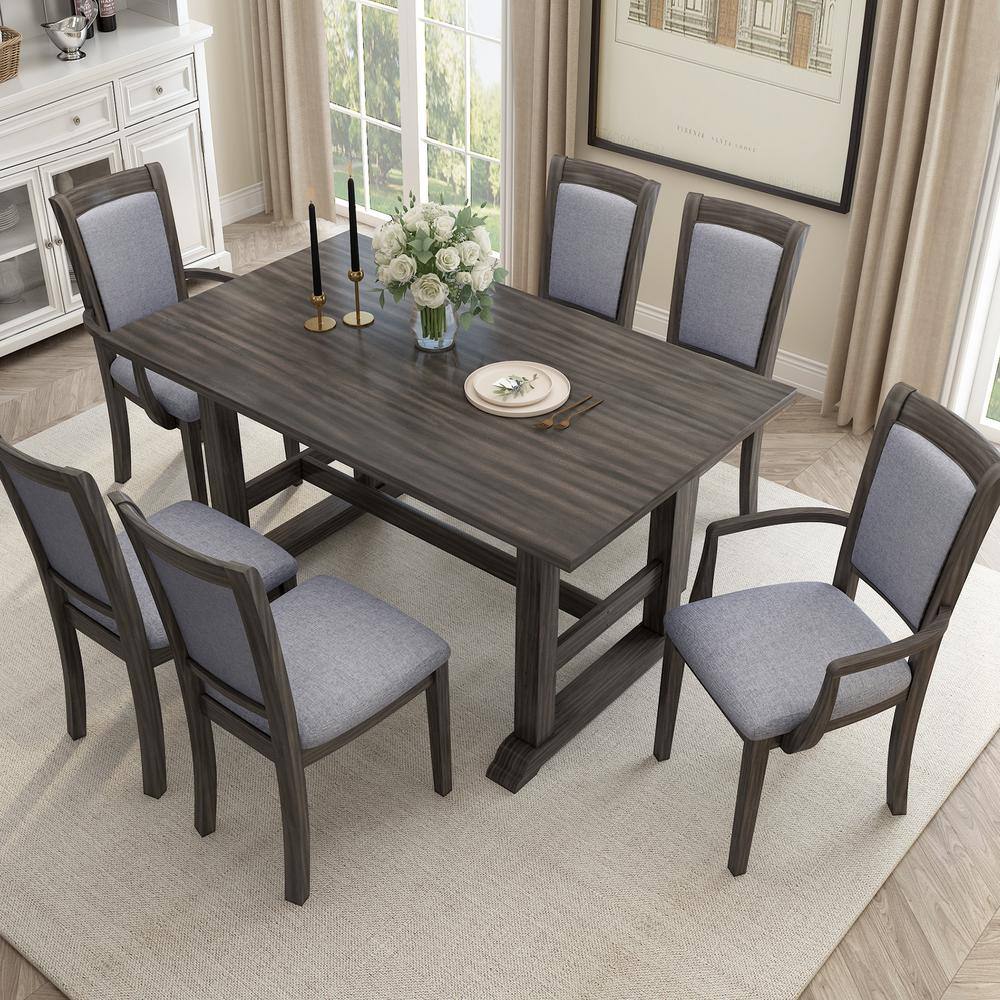 Harper & Bright Designs Gray 7-Piece Rectangular MDF Top Dining Table Set Seats 6 with 4 Upholstered Side Chairs and 2 Upholstered Arm Chairs