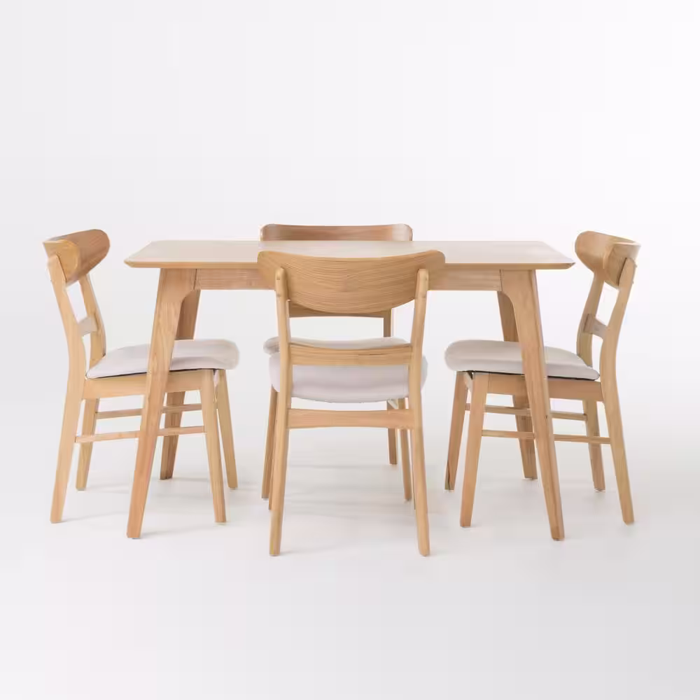 Noble House Idalia 5-Piece Light Beige and Natural Oak Dining Set