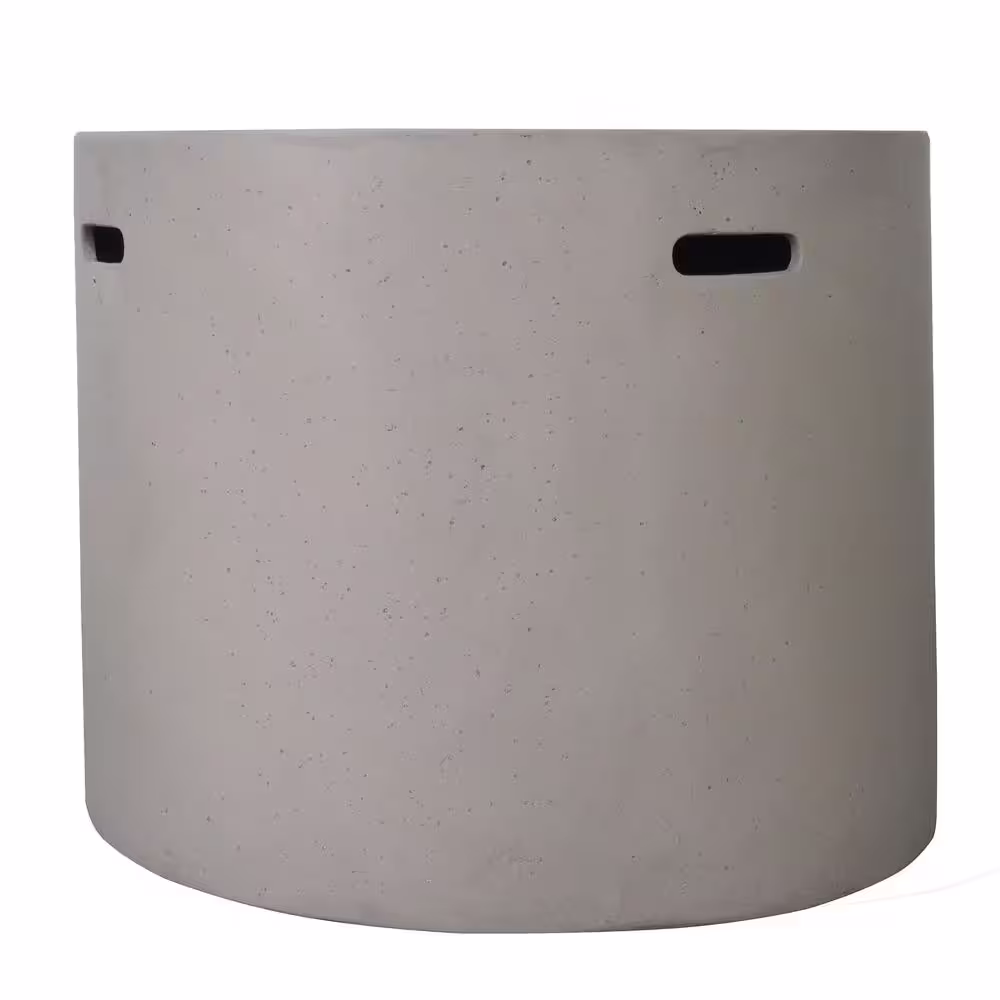 Noble House Zachary 31 in. x 24.5 in. Circular Concrete Propane Fire Pit in Light Gray