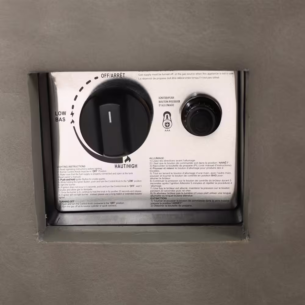 Noble House Delphine Light Grey and Grossy Black Rectangular Stone Fire Pit (No Tank Holder)