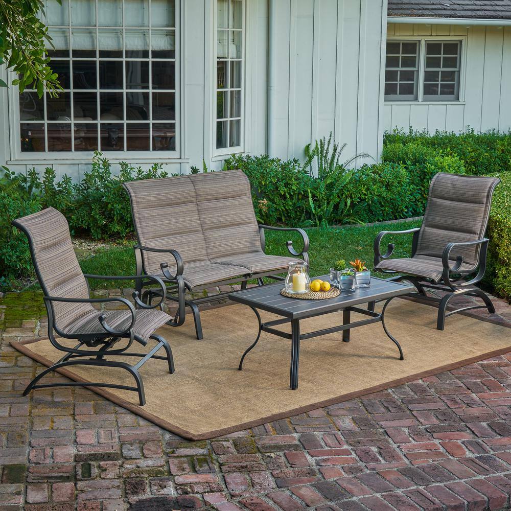 Royal Garden River Oak 4-Piece Metal Patio Conversation Set with Padded Sling