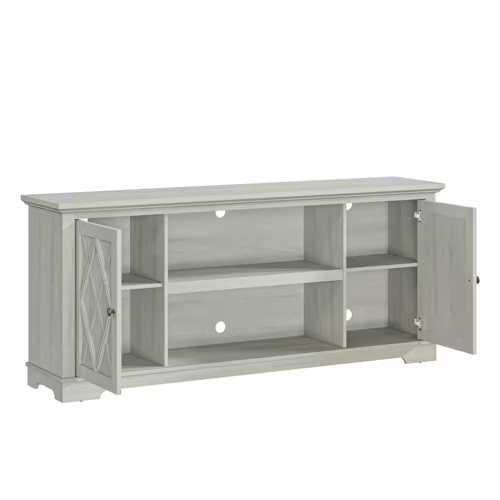 None 70 in. Farmhouse Style Off White TV Stand Fits TVs Up To 78 in. with Open Shelves