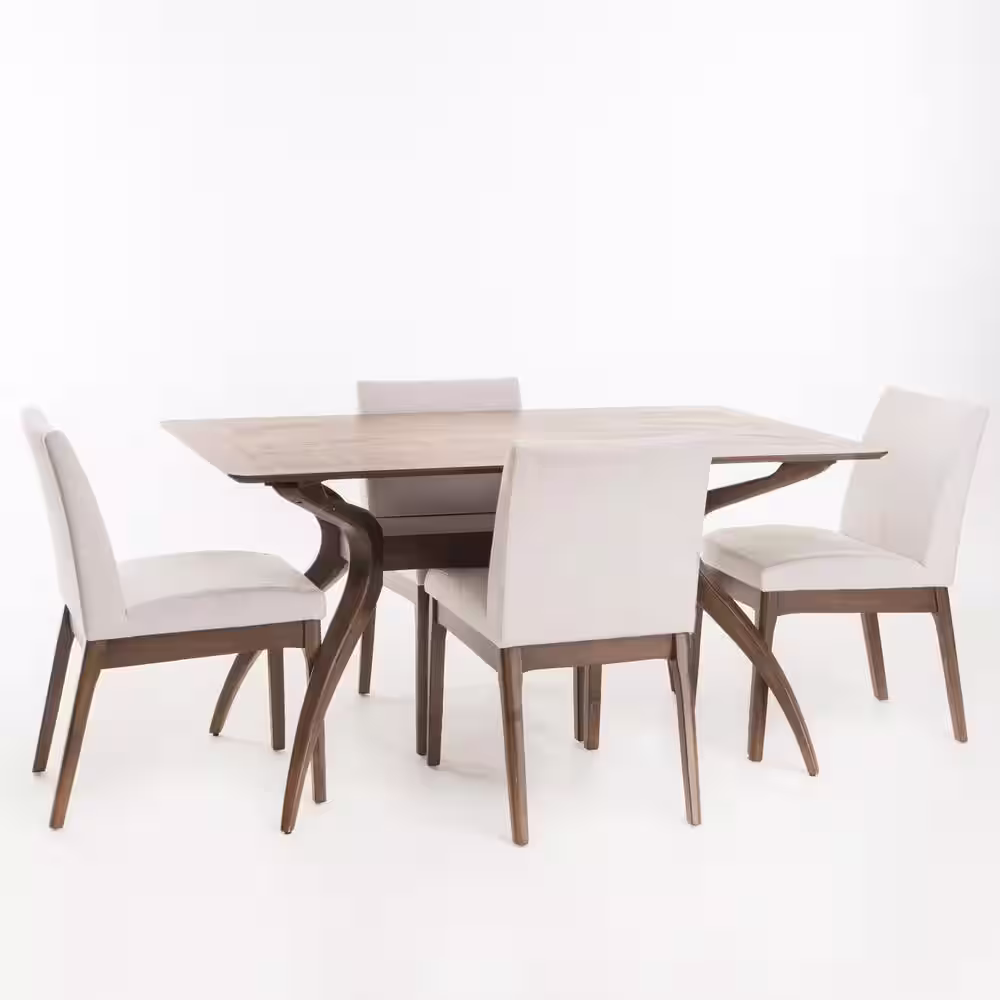 Noble House Kwame 5-Piece Light Beige and Natural Walnut Dining Set