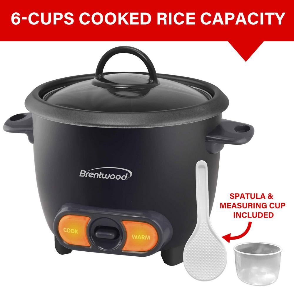 Brentwood 3-Cup Black Uncooked/6 Cup Cooked Non Stick Rice Cooker