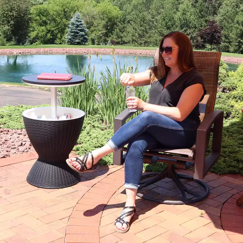 Sunnydaze Decor Faux Rattan 8 Gal. Adjustable-Height Patio Chest Cooler/Side Table - Phantom Gray