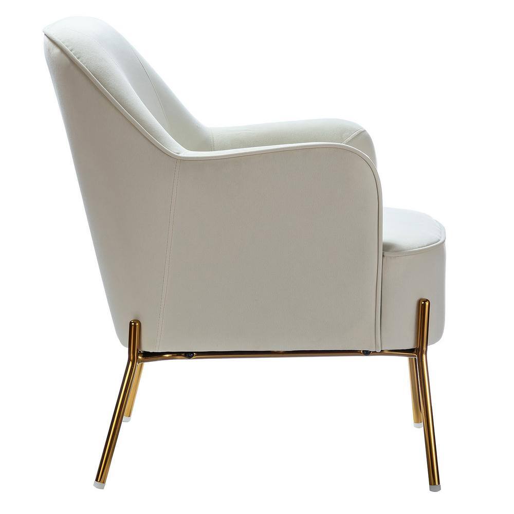 JAYDEN CREATION Nora Modern Ivory Velvet Accent Chair with Gold Metal Legs Set of 2