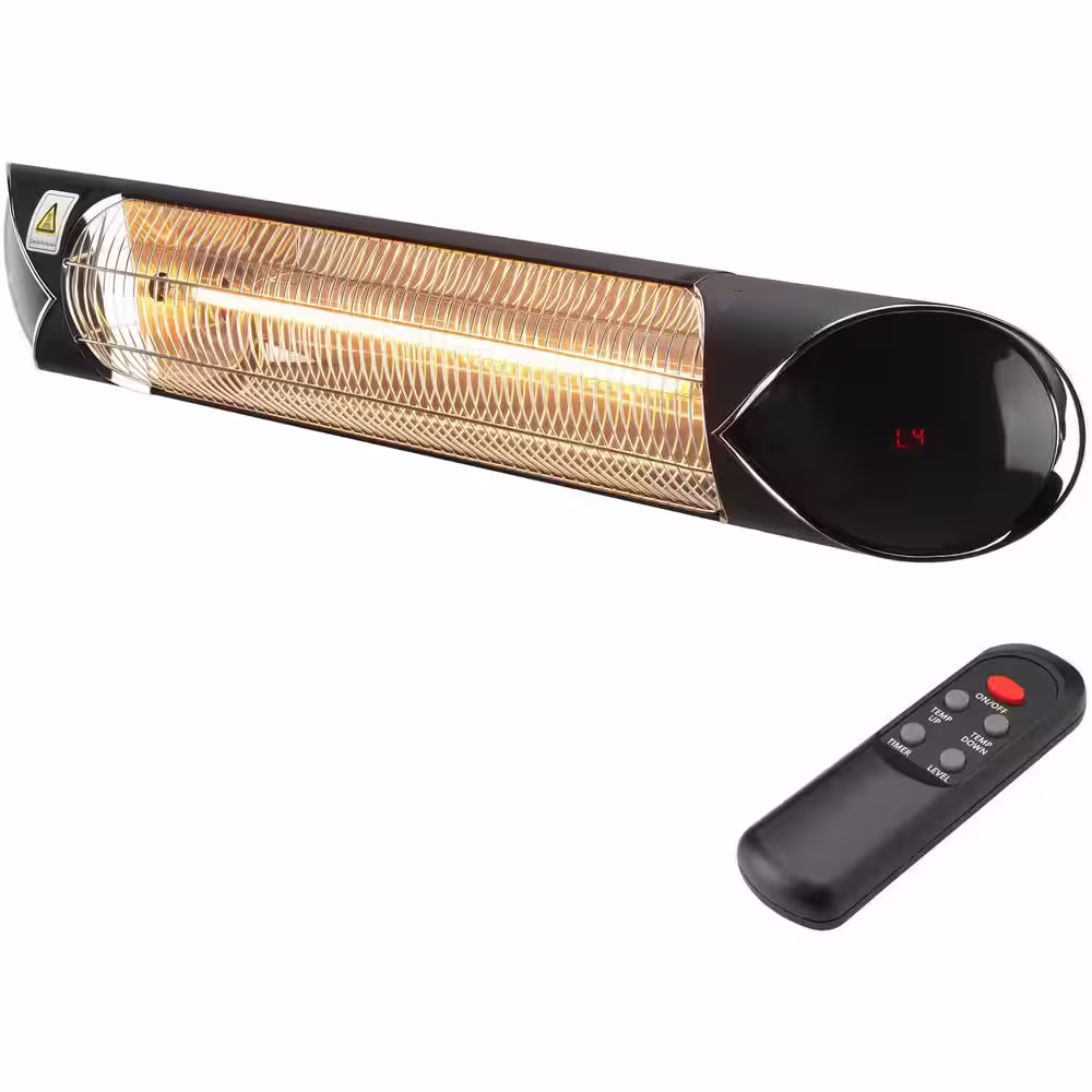 Hanover 35.4 in. W Electric Infrared Carbon Heat Lamp with Mounting Bracket and Remote Control, 131 sq. ft., Black