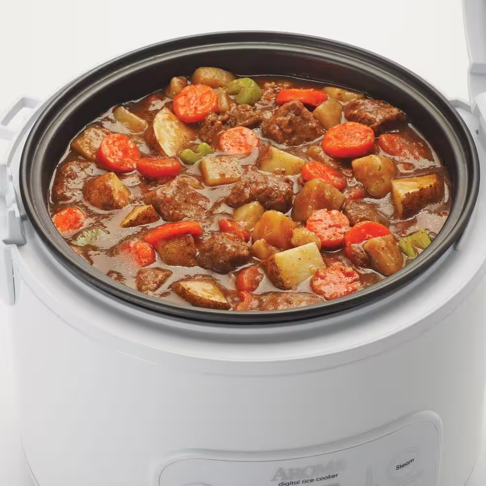None 8-Cup White Digital Rice Cooker in Black Control Panel