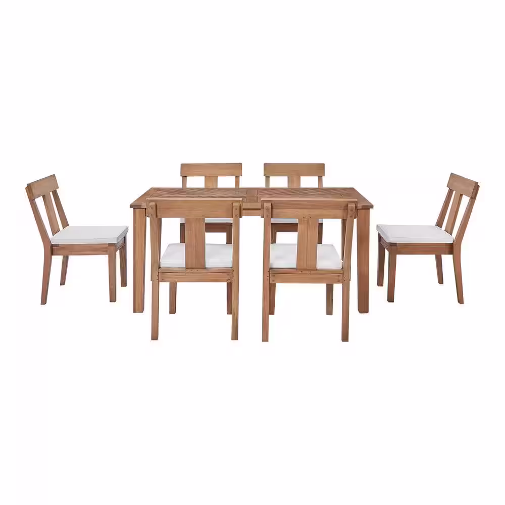 Hampton Bay Woodford 7-Piece Eucalyptus Wood Outdoor Dining Set with Bright White Cushions