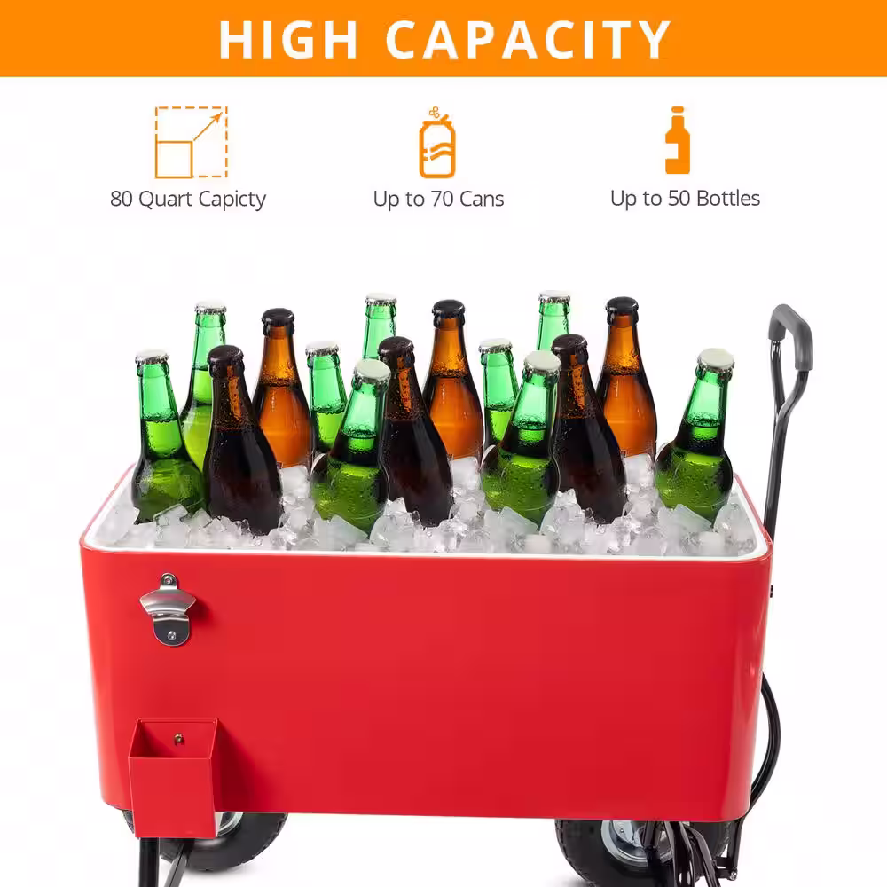 Karl home 80 qt. Food & Beverage Hard-Side Patio Cooler Red Box and Milky White Lid