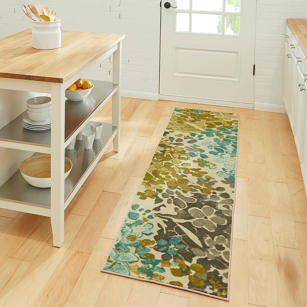 Mohawk Home Radiance Aqua 1 ft. 8 in. x 6 ft. Machine Washable Floral Runner Rug
