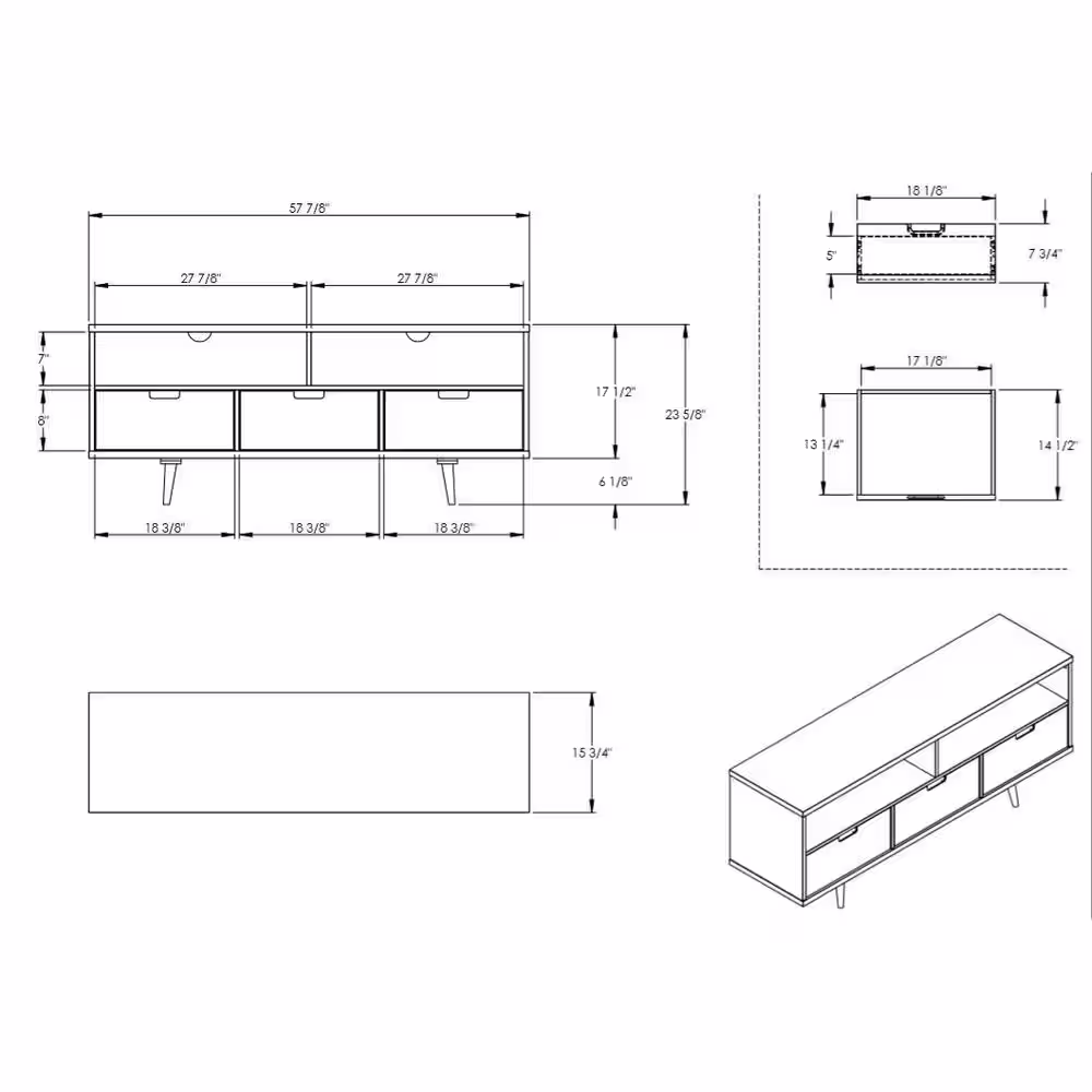 Walker Edison Furniture Company Ivy 58 in. Walnut Wood TV Stand with 3 Drawers Fits TVs Up to 64 in. with Cable Management