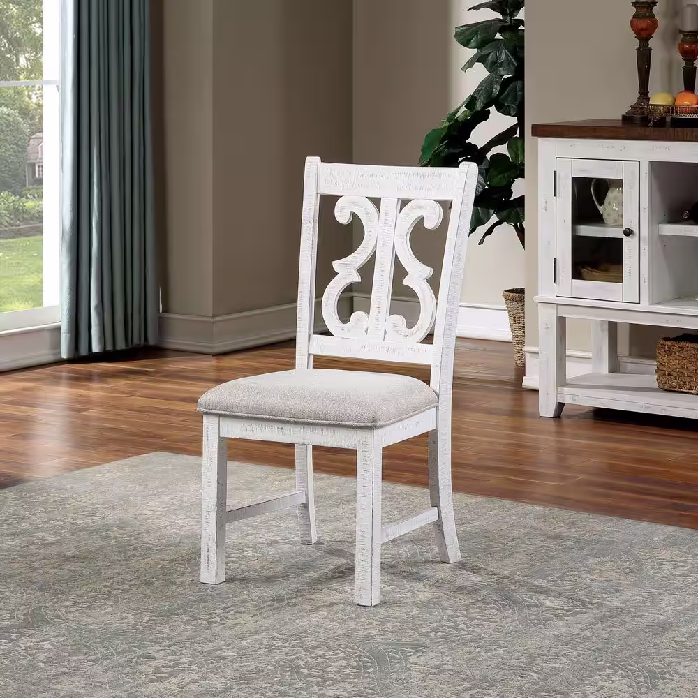 Furniture of America Wicks Distressed White and Gray Padded Dining Chair (Set of 2)