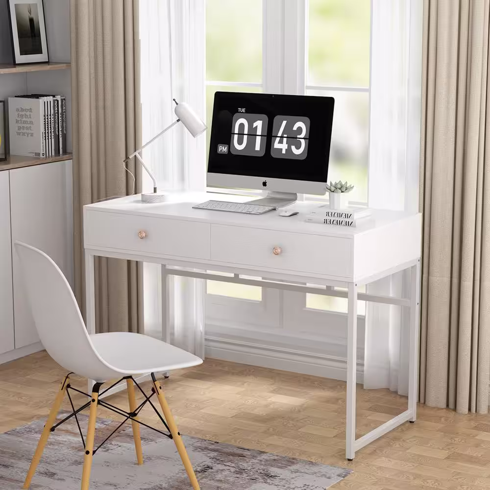 None Moronia 47 in. White 2 Drawer Computer Desk Makeup Vanity Table
