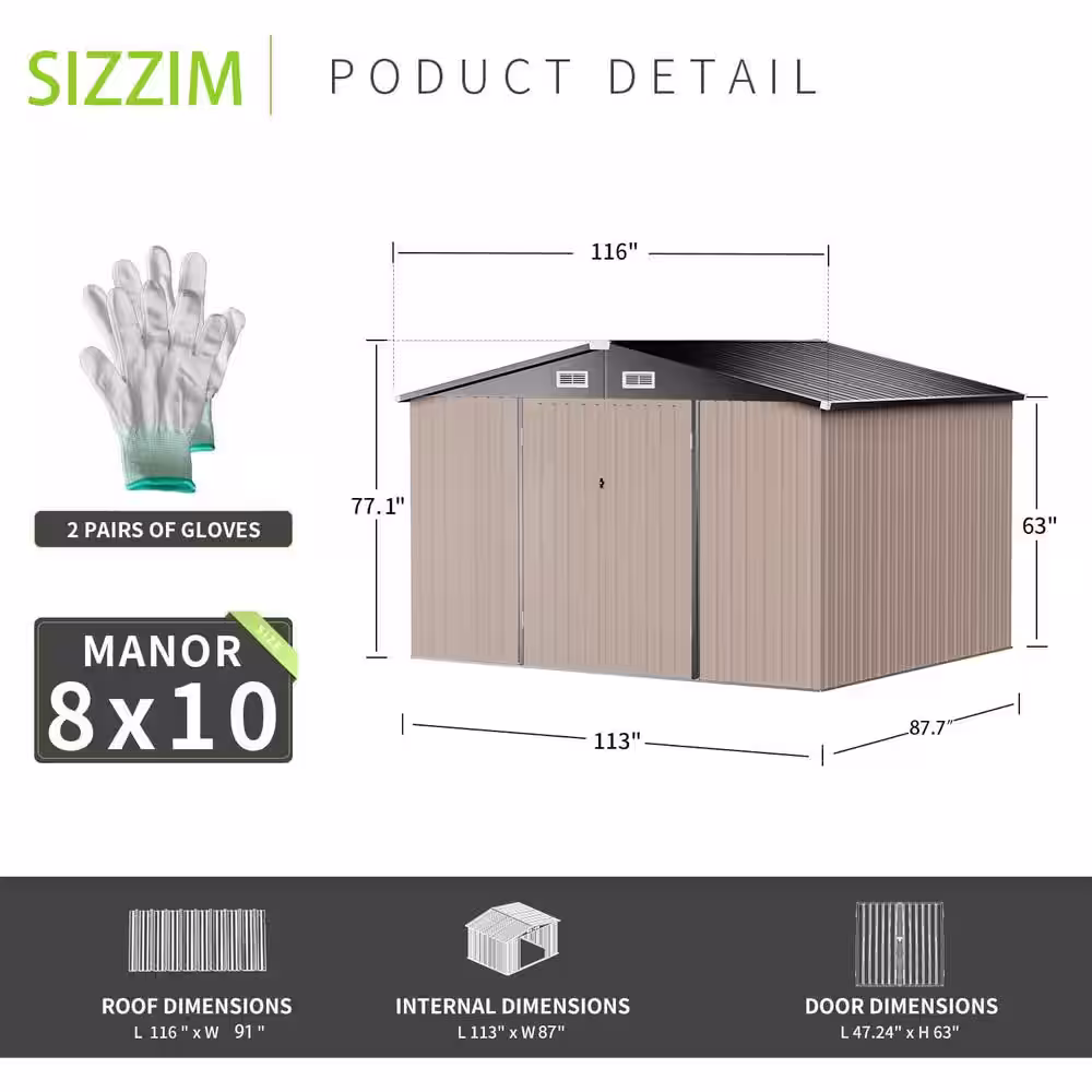 None 8 ft. W x 10 ft. D Metal Shed with Outdoor Floor Frame and Lockable Doors 80 sq. ft.