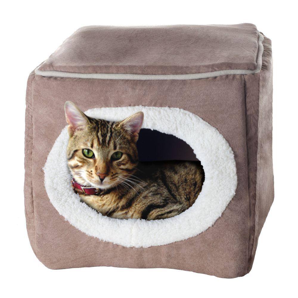 PAW Small Coffee Cozy Cave Enclosed Cube Pet Bed
