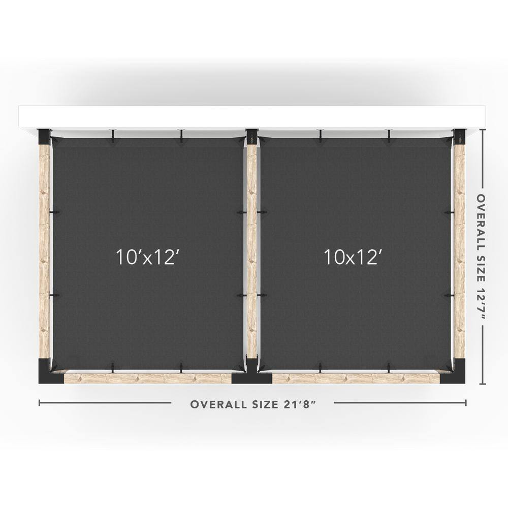 TOJA GRID 12 ft. L x 20 ft. W Double Wall Mount Pergola Kit with 2 Crimson Shade Sails, 6x6 Wood