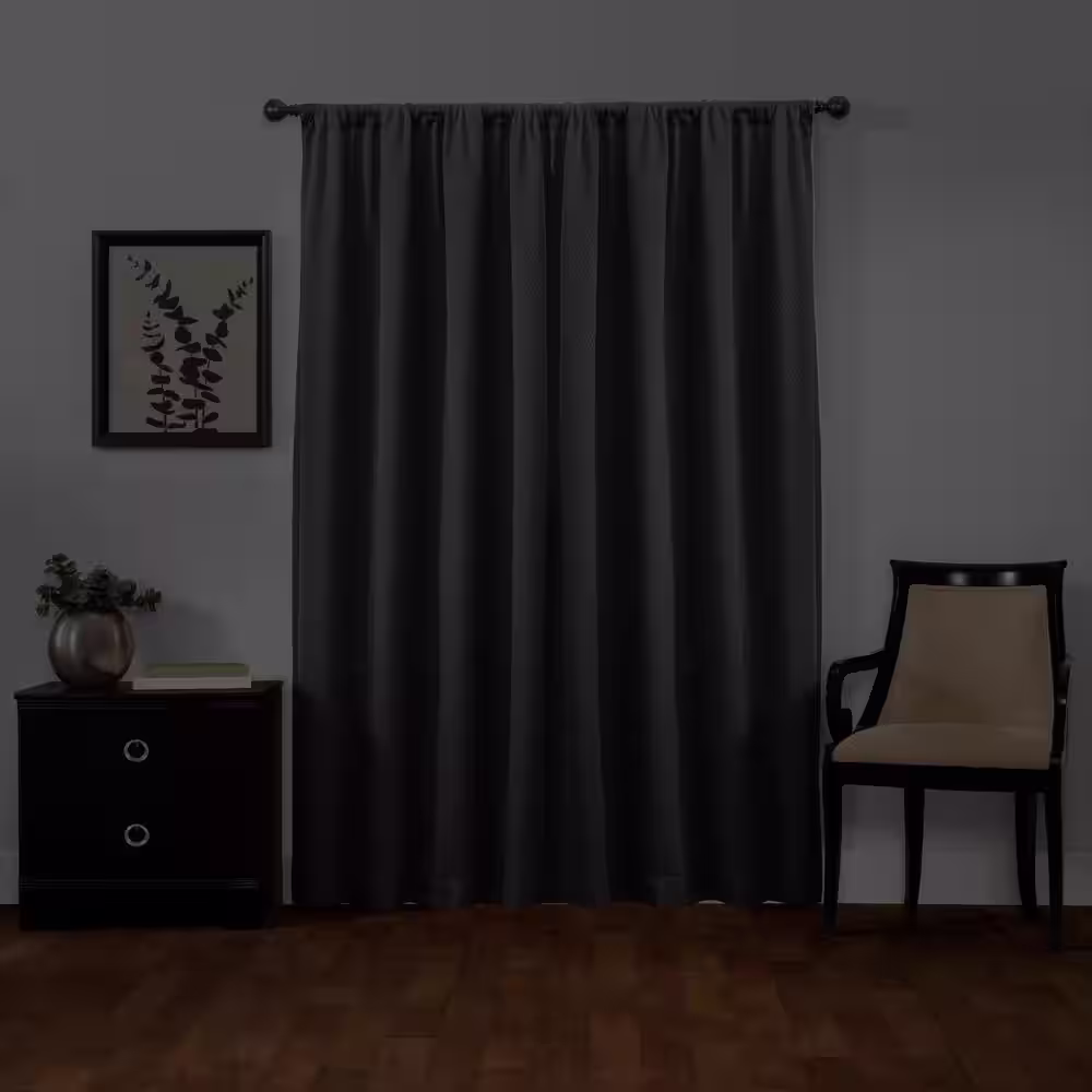 Zenna Home Black Geometric Thermal 50 in. W x 84 in. L Rod Pocket 100% Blackout Curtain