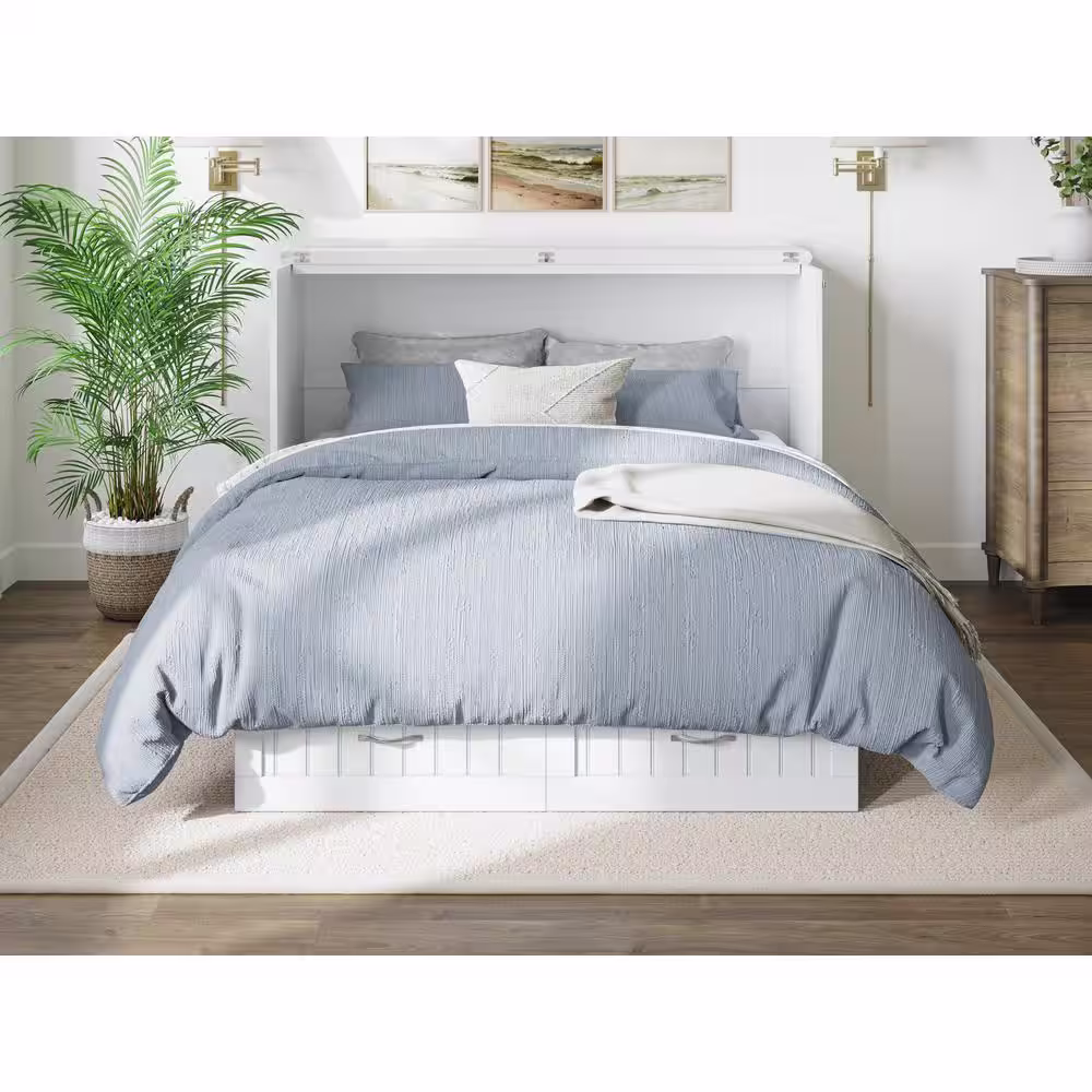 AFI Nantucket Murphy Bed White Queen Chest with Charging Station and Coolsoft Mattress