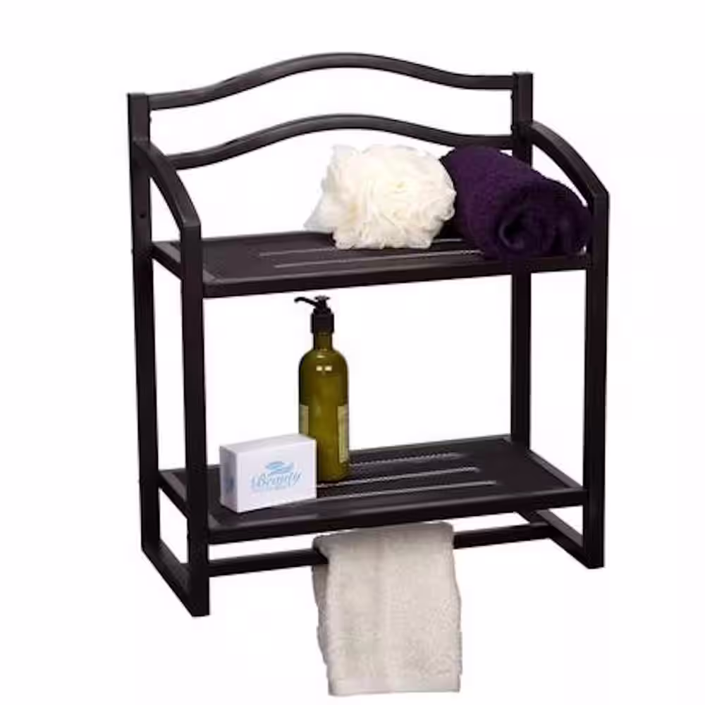 HOUSEHOLD ESSENTIALS 17 in. x 8.5 in. 2-Tier Wall Mount Shelf in Espresso