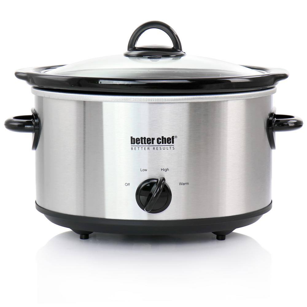 Better Chef 4 qt. Oval Slow Cooker with Removable Stoneware Crock in Silver Stainless Steel