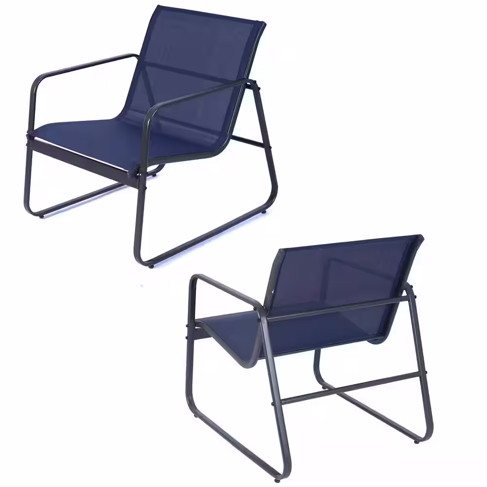 KOZYARD Gray 4-Piece Metal Patio Conversation Set with Blue Breathable Textilence Seating