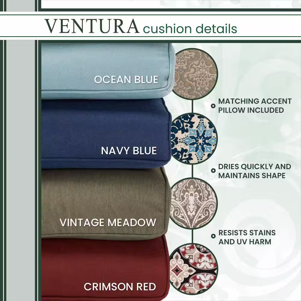 Hanover Ventura 4-Piece Patio Conversation Set with Vintage Meadow Cushions, 4-Pillows and Rectangular Coffee Table