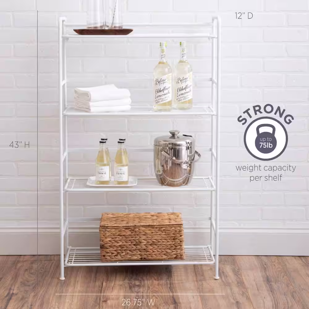 Flipshelf White 4-Tier Metal Wire Shelving Unit (26.75 in. W x 43 in. H x 12 in. D)