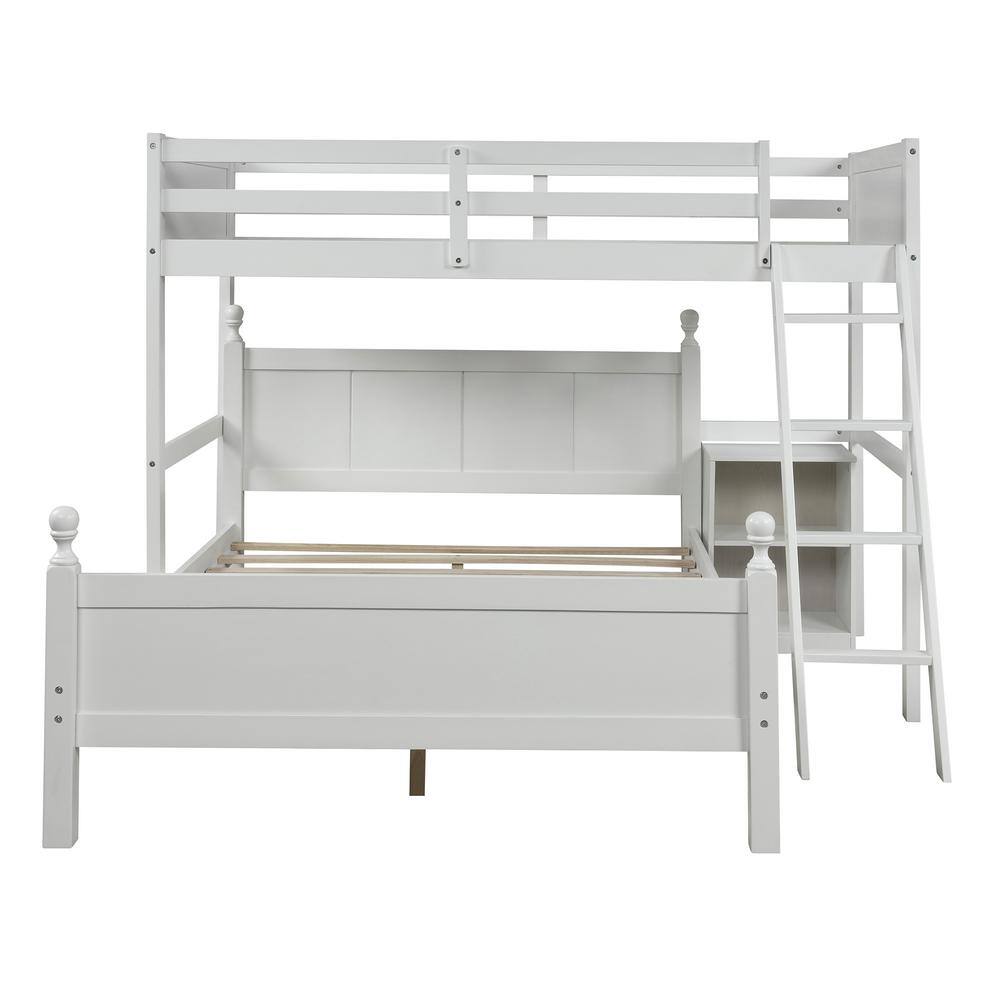 Qualler Eljah White Twin over Full Bunk Bed with Cabinet