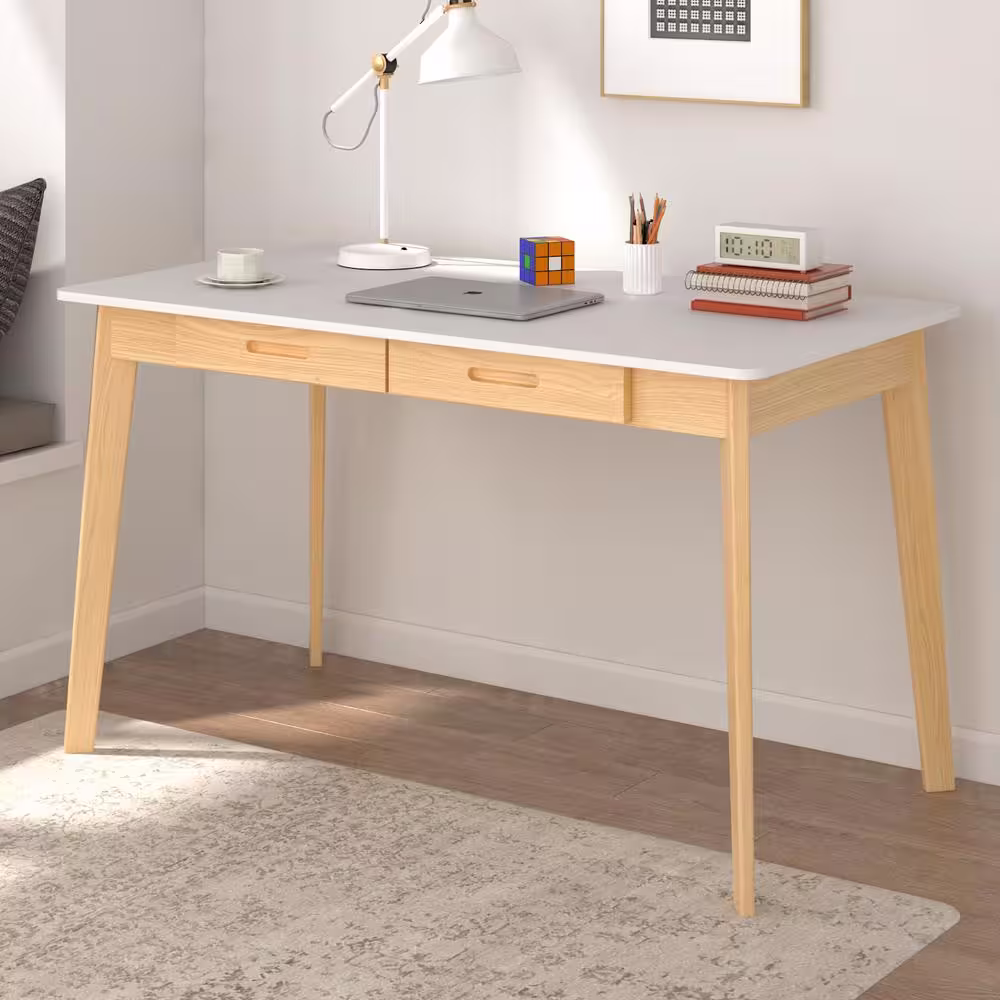 None 47.2 in. W x 21.7 in. D x 29.5 in. H White Rectangular MDF Computer Desk with 2-Drawers